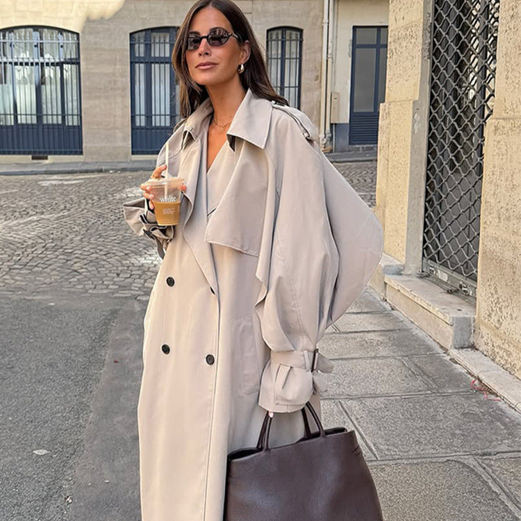 Damen eleganter Trenchcoat mit minimalistischem Design und praktischen Taschen R&B