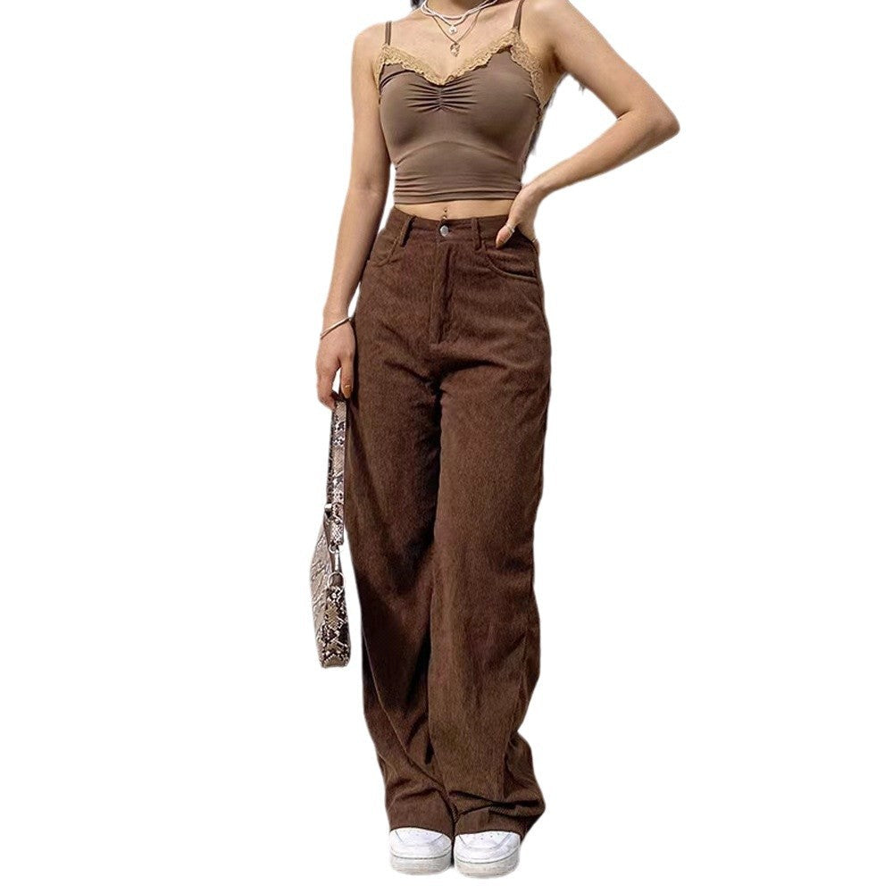 Damen Weite Cordhose mit hohem Bund und dekorativen Seitentaschen R&B