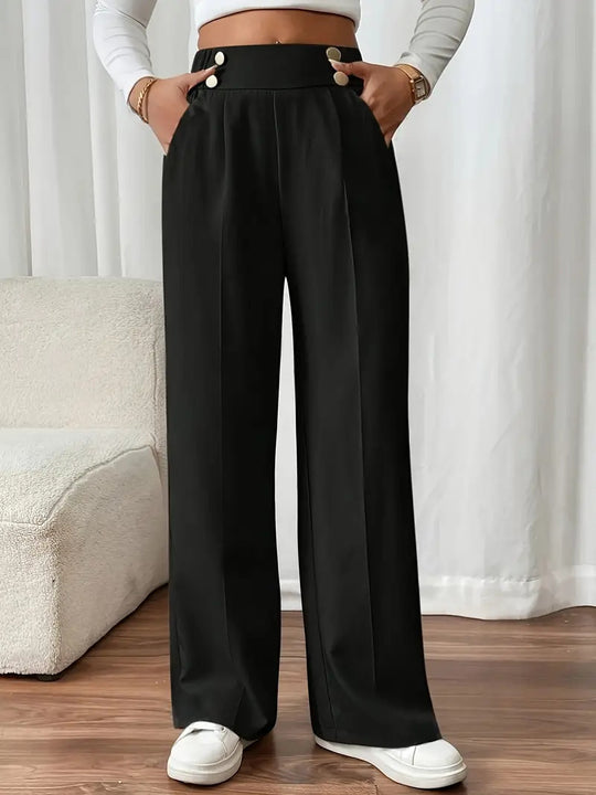 Damen Elegante und luftige Hochbundhose mit weitem Bein und praktischen Taschen R&B