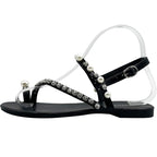 Damen elegante Flip-Flops mit perlverziertem Riemchen und Strass-Akzenten R&B