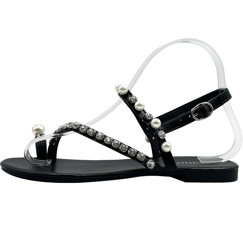 Damen elegante Flip-Flops mit perlverziertem Riemchen und Strass-Akzenten R&B
