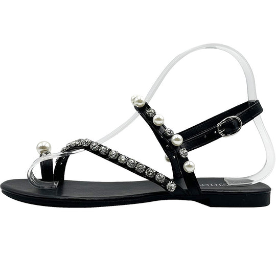 Damen elegante Flip-Flops mit perlverziertem Riemchen und Strass-Akzenten R&B