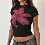 Damen Crop-T-Shirt mit floralem Design und körperbetontem Schnitt R&B