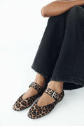 Damen Elegante Ballerinas im Leopardenmuster mit modischer Schnalle R&B