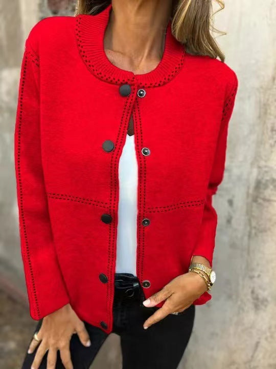 Damen Lockere Strickjacke mit Knöpfen und dekorativen Nähten R&B