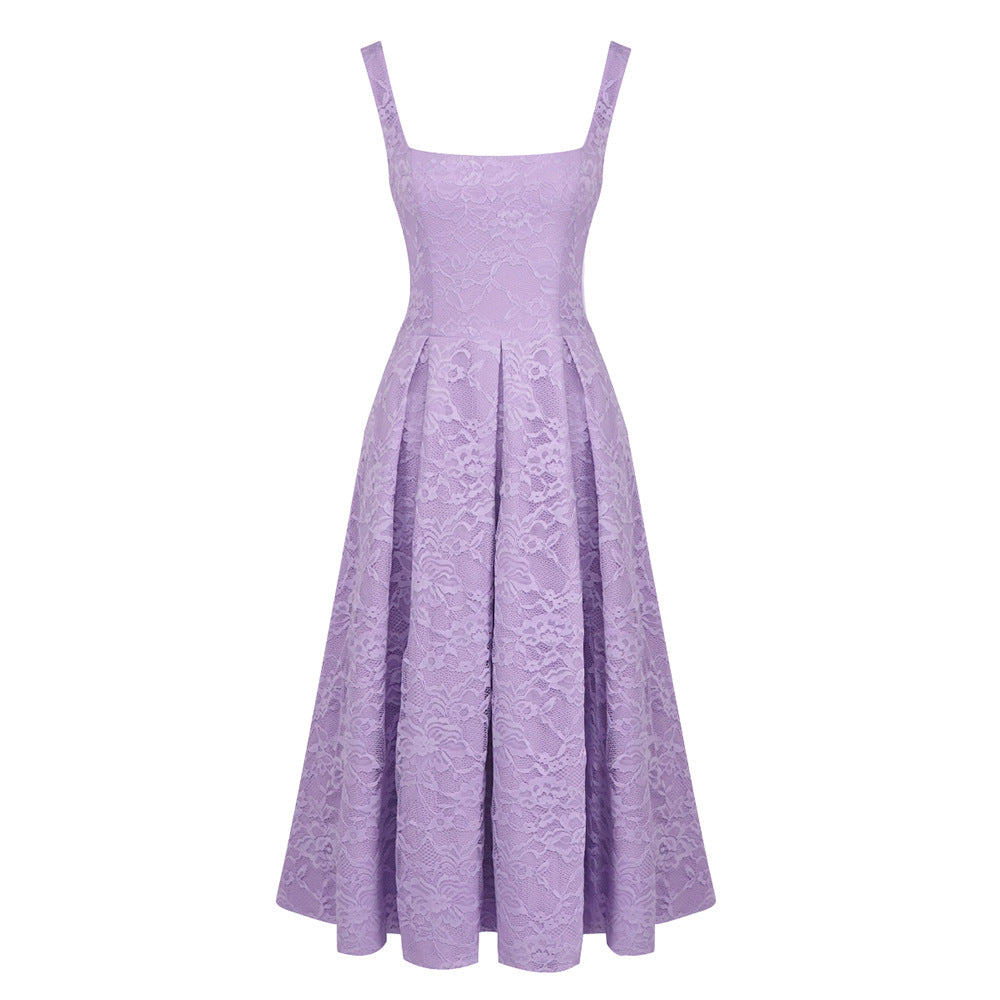 Damen Spitzen-Maxikleid im A-Linien-Stil mit tiefem Ausschnitt und taillierter Silhouette R&B