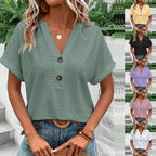 Damen modisches Kurzarm-Oberteil mit Knopfdetails und Struktur R&B