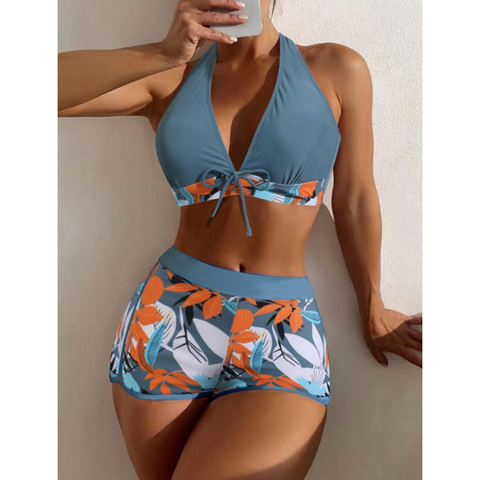 Damen Hochgeschlossen Bikini mit verspieltem Blumenmuster R&B