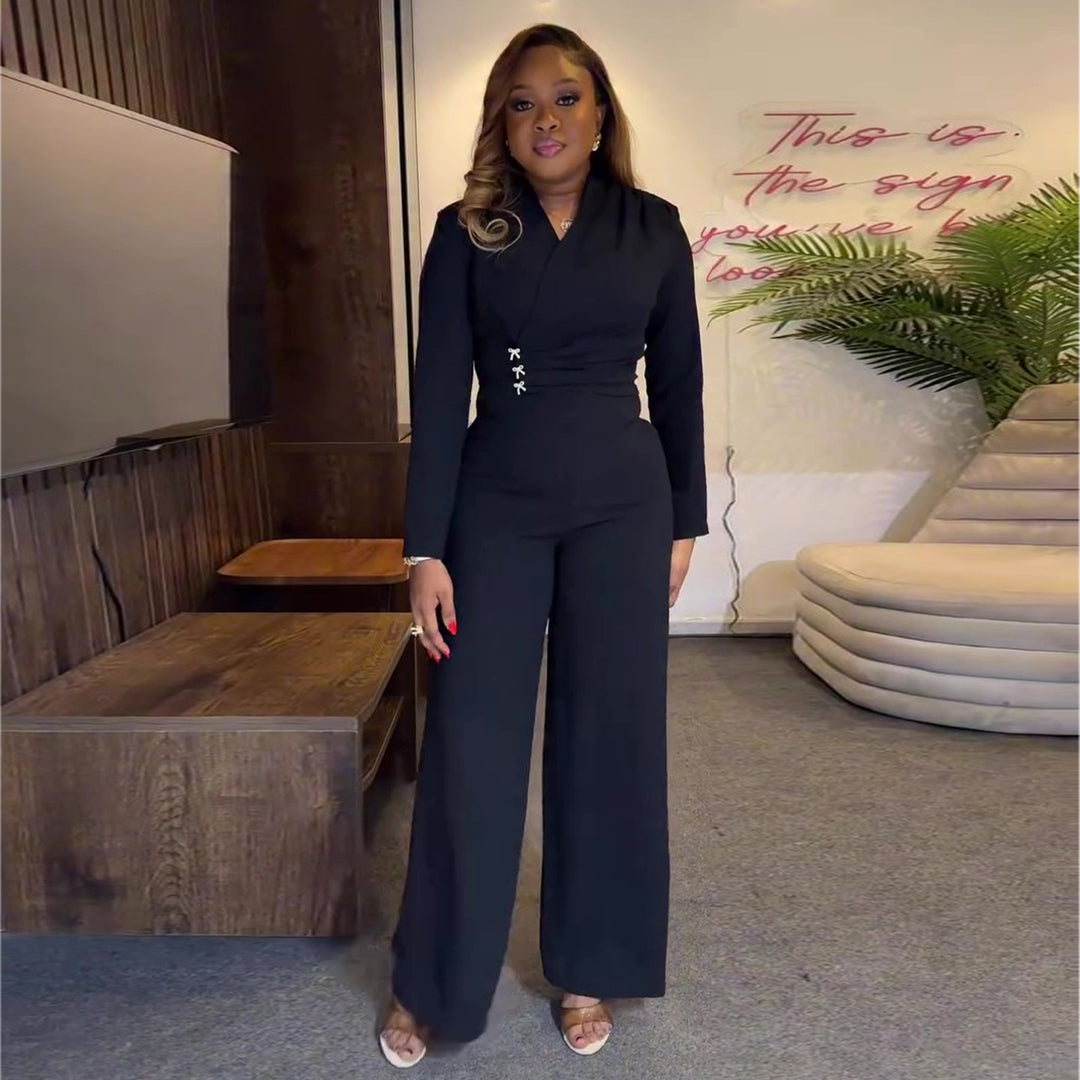 Damen Jumpsuit mit elegantem Wrap-Design und Details in Taillenhöhe R&B