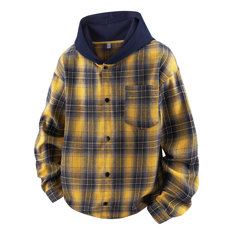 Herren lässige Hemdjacke mit gefütterter Kapuze und Karomuster R&B