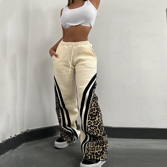 Damen Sportliche Sweatpants mit Leomuster und seitlichen Streifen R&B