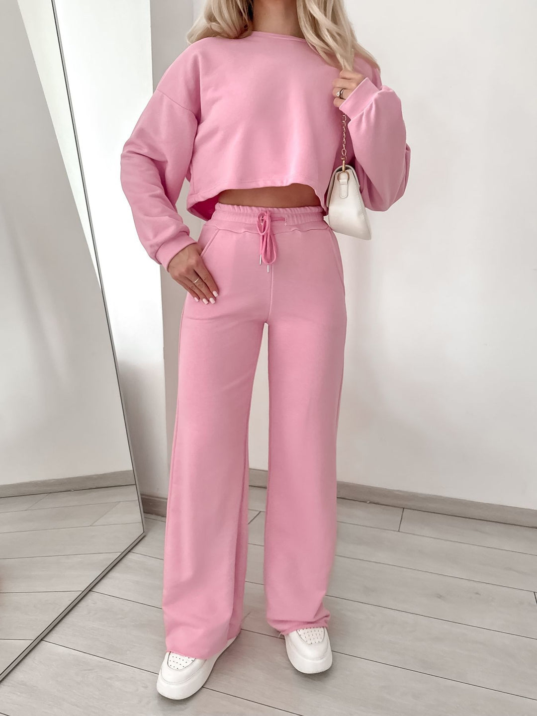 Damen lässiges Crop-Oberteil mit hoher Taille und weitem Hosenanzug R&B