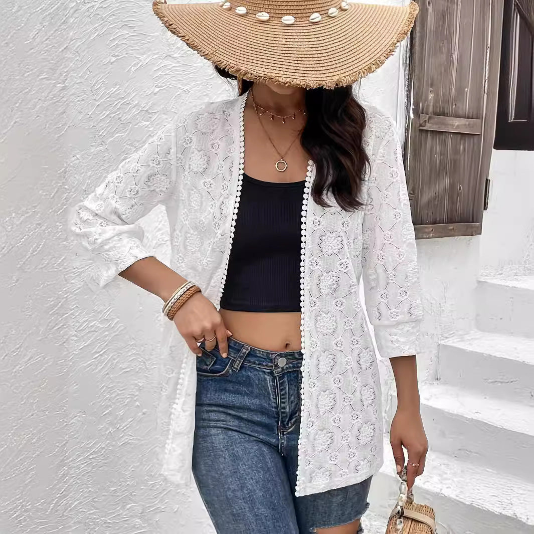 Damen Spitzen Kimono-Cardigan mit feinen Stickereien R&B