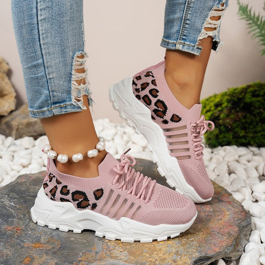 Damen Sportliche Sneakers mit atmungsaktiver Netzstruktur und modischem Leopardenmotiv R&B