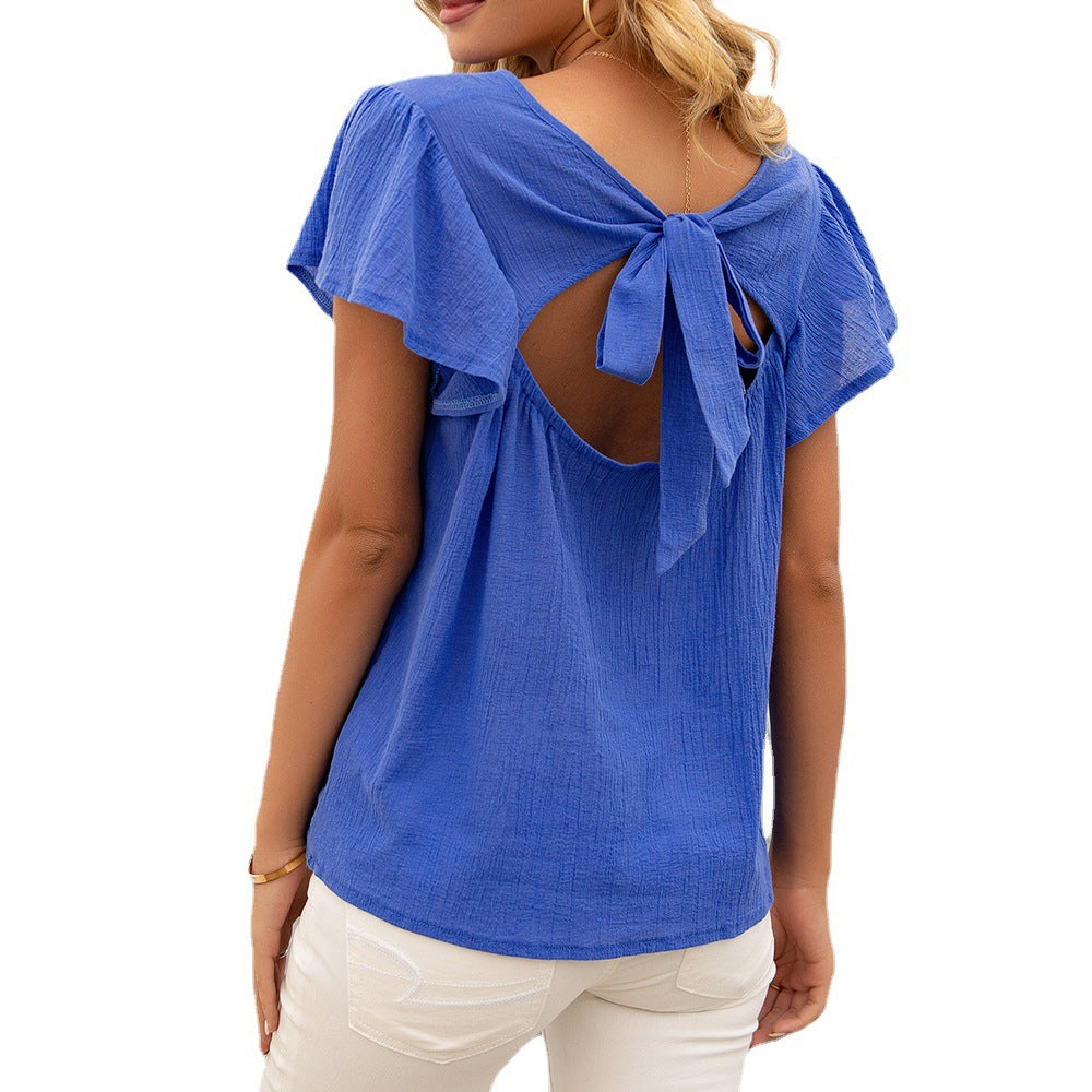 Damen lässiges Kurzarm Top mit Schlaufen-Detail R&B