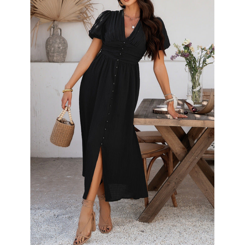 Damen Maxikleid mit raffinierten Puffärmeln und tailliertem Schnitt R&B