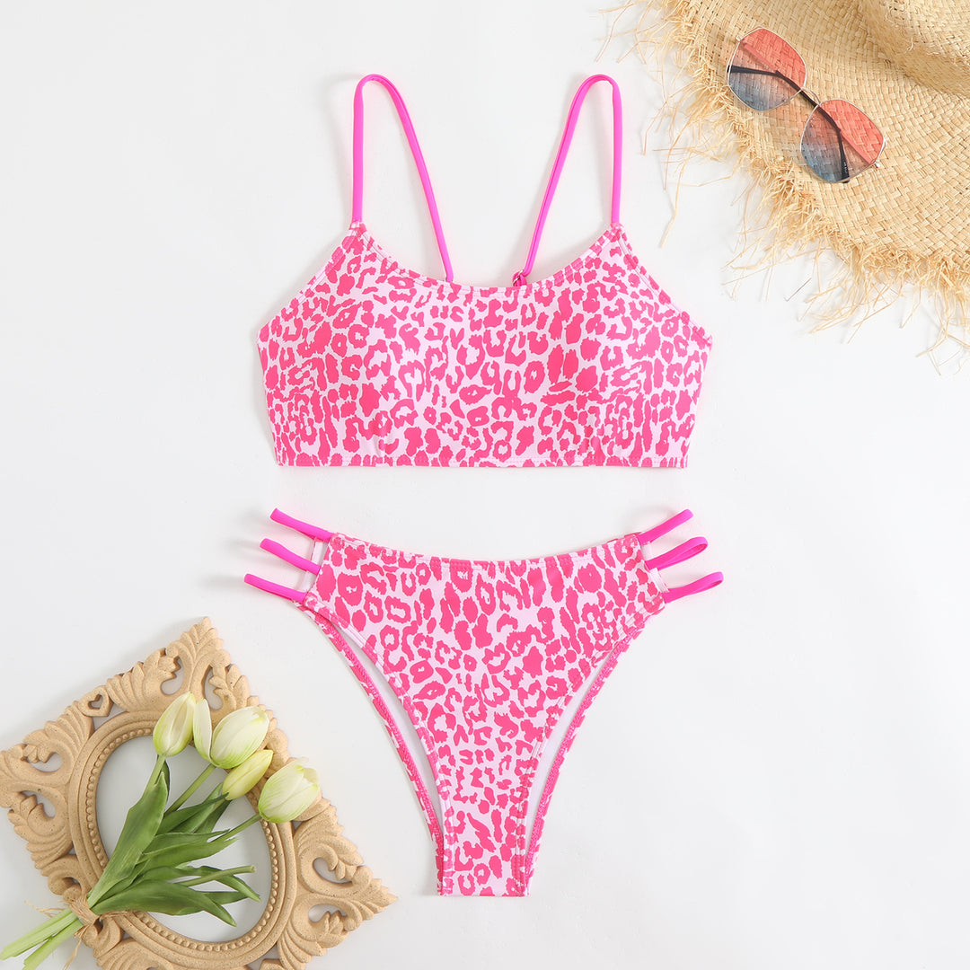 Damen Bikini-Set mit kreativem Leopardenmuster und verstellbaren Trägern R&B
