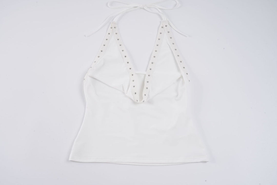 Damen Haltertop mit verführerischem V-Ausschnitt und eleganten Nietenverzierungen R&B