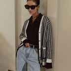 Damen Strickcardigan mit klassischem Hahnentritt-Muster und Knopfleiste R&B