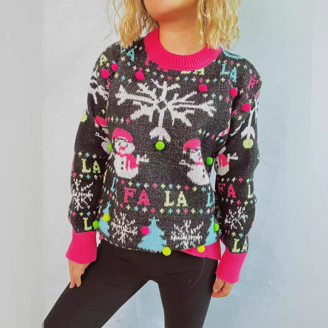 Damen festlicher Pullover mit bunten 3D-Applikationen und motivischem Design R&B