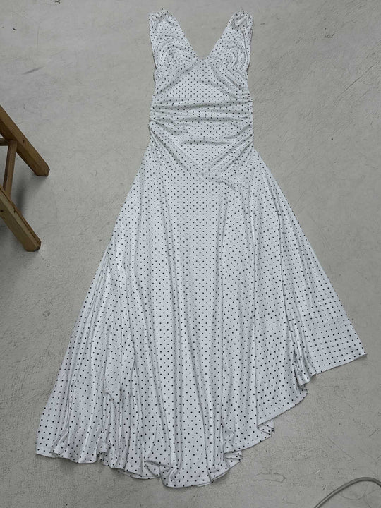 Damen Maxikleid mit asymmetrischem Saum und tiefem V-Ausschnitt R&B