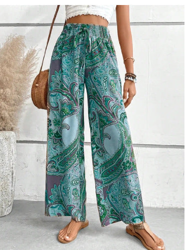 Damen Weite Pailletten-Hose mit elastischem Bund und floralem Muster R&B