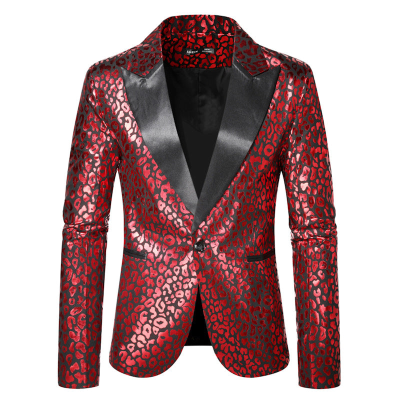 Herren eleganter Pailletten-Blazer mit modernem Leopardenmuster