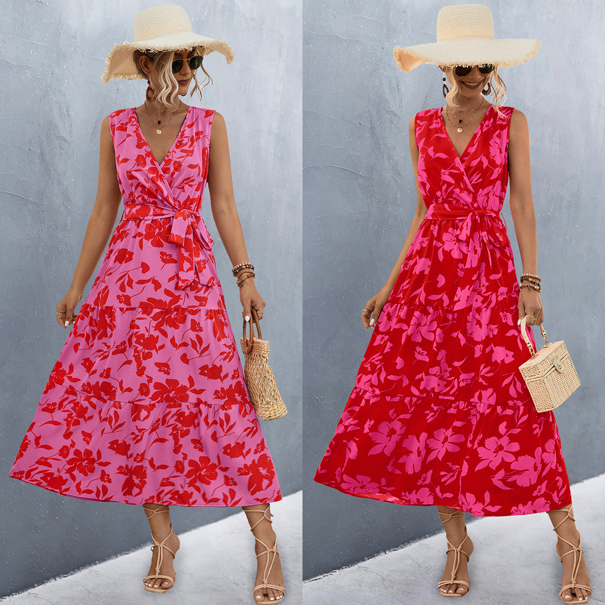 Damen Wickelkleid mit floralem Muster und eleganter Raffung R&B