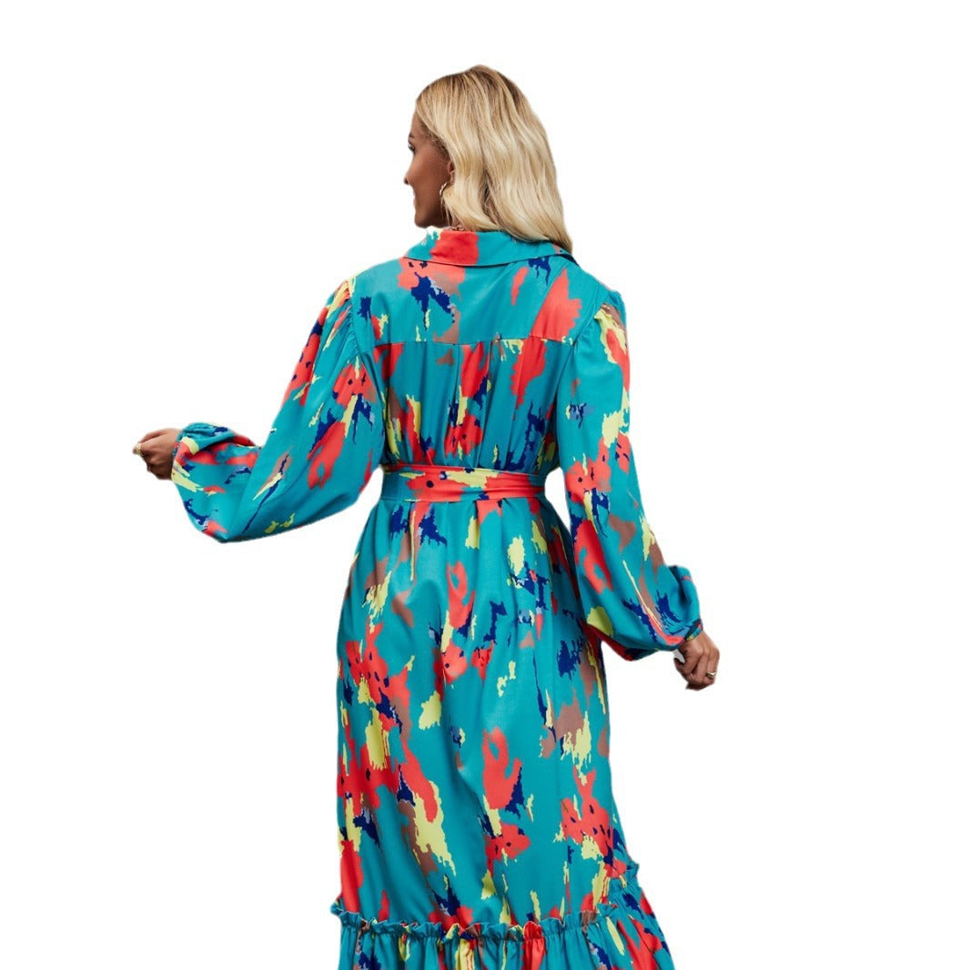 Damen Maxikleid mit voluminösen Ärmeln und schickem Bindegürtel R&B