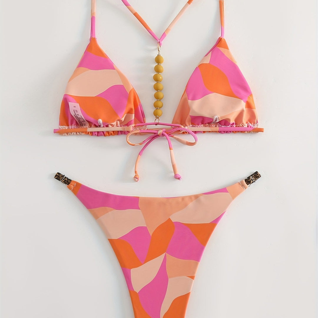 Damen Triangel-Bikini Set mit auffälligen Streifen R&B