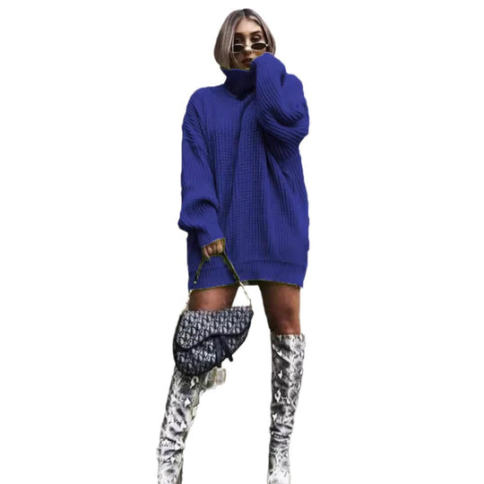 Damen Oversized Strickpullover im strukturierten Look mit hohem Kragen R&B