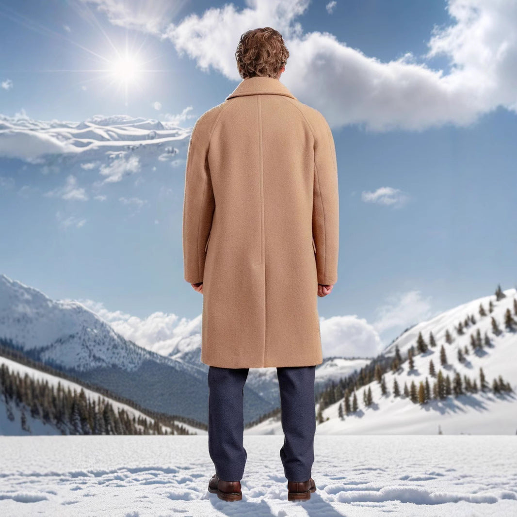 Herren eleganter Wollmantel mit doppelter Knopfreihe und praktischen Eingrifftaschen R&B