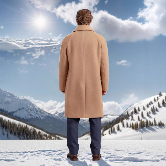 Herren eleganter Wollmantel mit doppelter Knopfreihe und praktischen Eingrifftaschen R&B