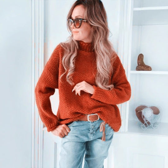 Damen lässiger Pullover mit hochgeschlossenem Kragen und strukturierter Maschenoptik R&B