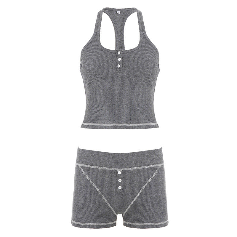 Damen Sportliches Top- und Shorts-Set aus weichem Rippmaterial R&B