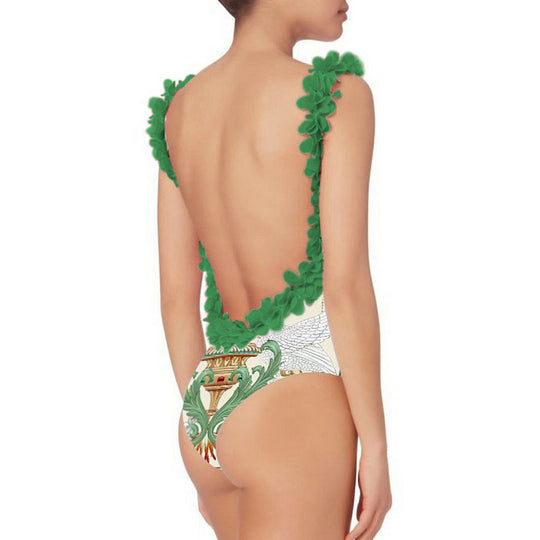 Damen Badeanzug-Set mit floraler Rüschendekoration und elegantem Maxirock R&B