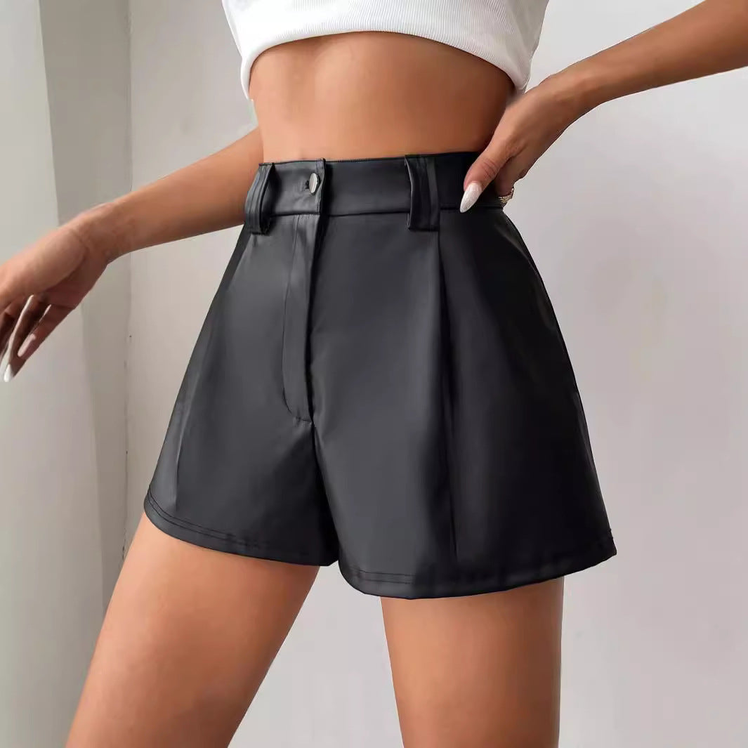 Damen Hochtaillierte Kunstleder-Shorts mit schickem Schnitt und dekorativen Falten R&B