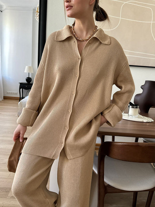 R&B | Einreihige Gerippte Strickjacke und Lockere Hosen Satz