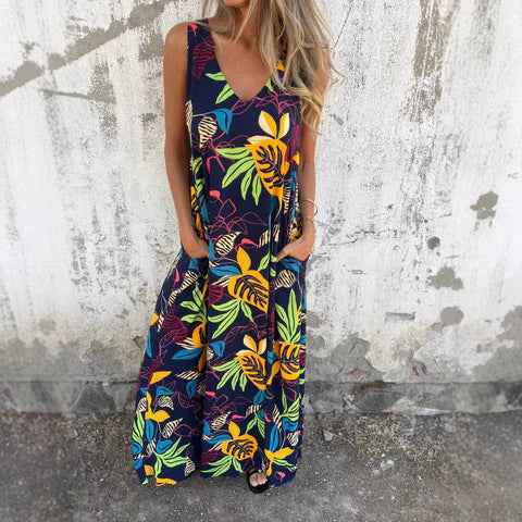 Damen Sommerliches Maxikleid mit buntem Tropenmuster R&B
