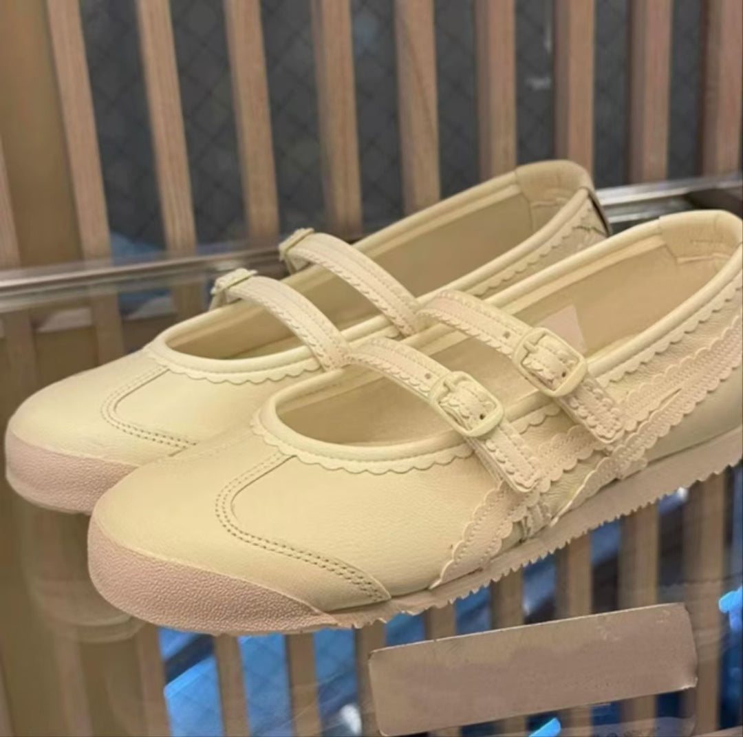 Damen Ballerina-Schuhe mit doppeltem Riemen und verspieltem Design R&B