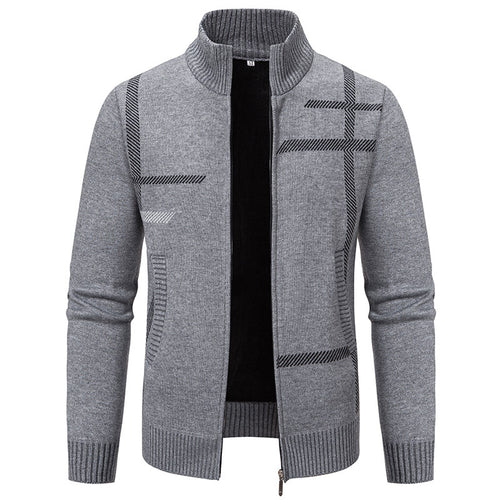 Herren Strickjacke mit modernem Zipper und hohem Kragen R&B