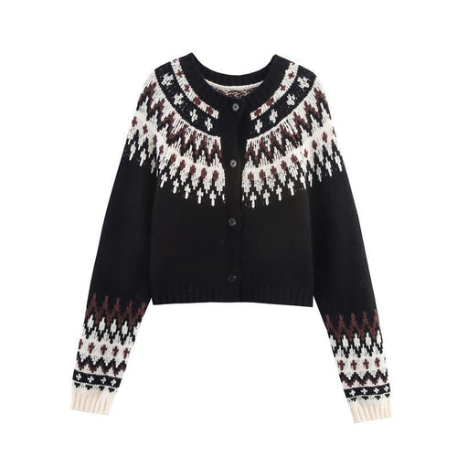 Damen gestrickte Winterjacke mit traditionellem Muster und Knöpfen R&B