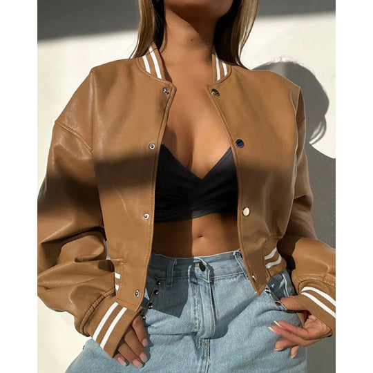 Damen Sportliche cropped Bomberjacke im Vintage-Stil R&B