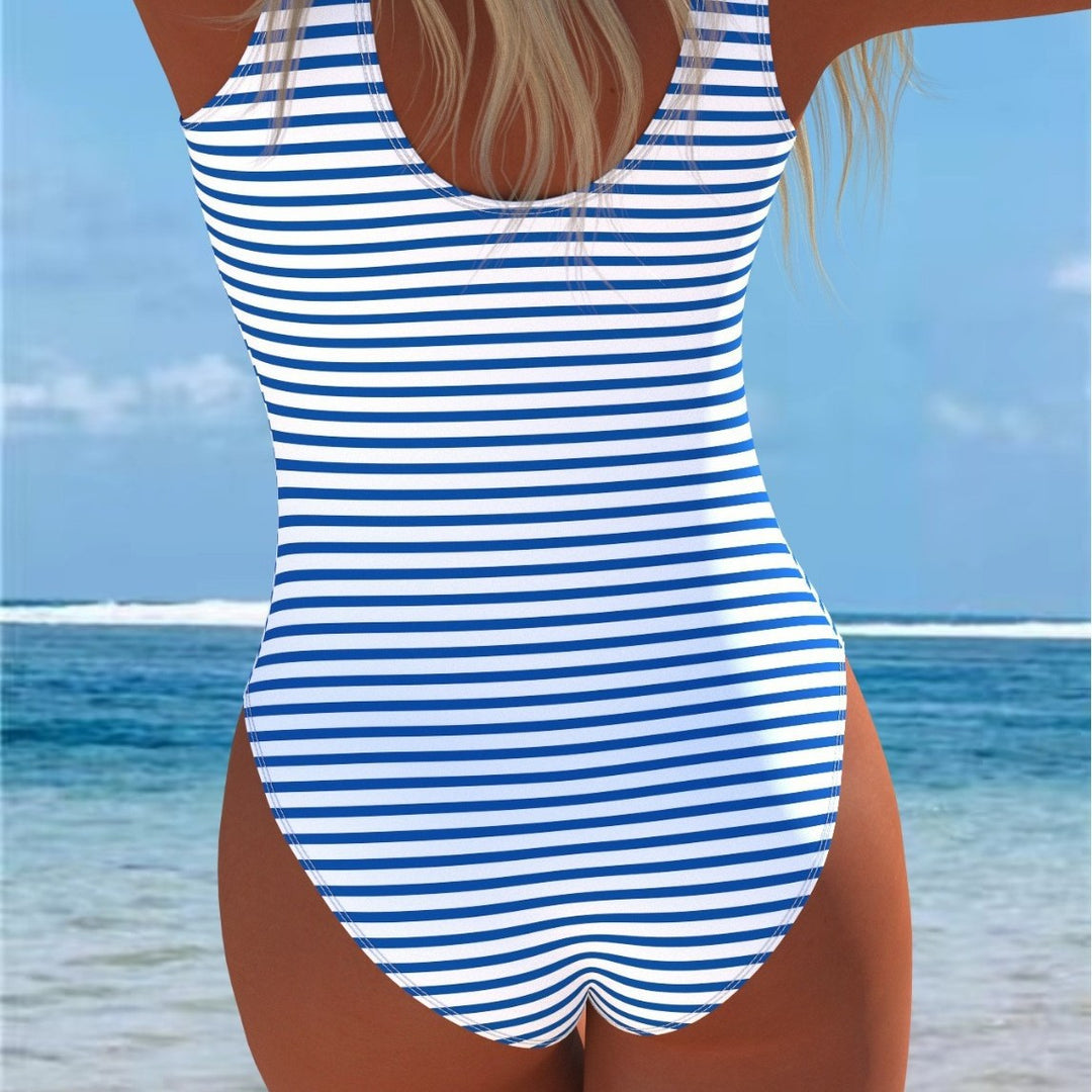 Damen Einteiler Badeanzug mit maritimem Streifen-Design und Anker-Muster R&B