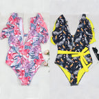 Damen Badeanzug mit floralem Design und frischem Wickelbund R&B