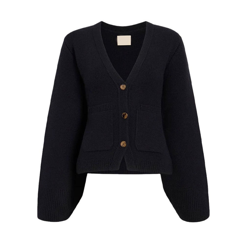 Damen Strickjacke mit tiefem V-Ausschnitt und praktischen Taschen R&B