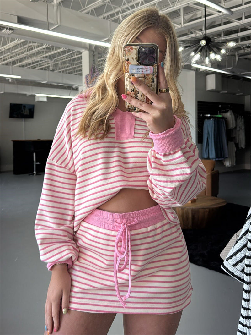 Damen lässiger Pullover mit gestochenem Streifenmuster R&B
