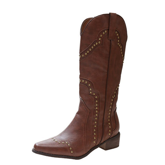 Damen Cowboystiefel mit modischen Nietenakzenten und komfortablem Blockabsatz R&B