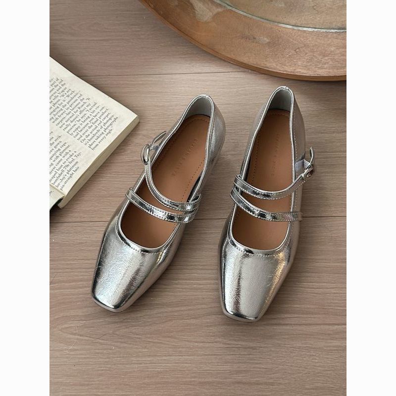 Damen elegante Mary Jane Schuhe mit doppeltem Riemchen und spitzem Zehenbereich R&B