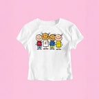 Damen Crop-T-Shirt mit kreativem Kinderzeichnungsmuster R&B
